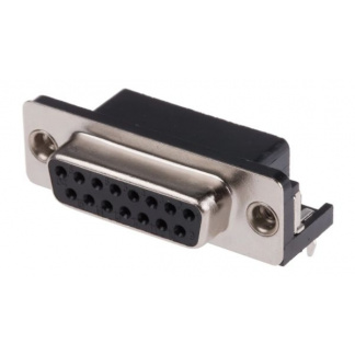 15 Way Right Angle Through Hole D-sub Connector Socket, 2.77mm Pitch, with 4-40 UNC, Threaded Insert