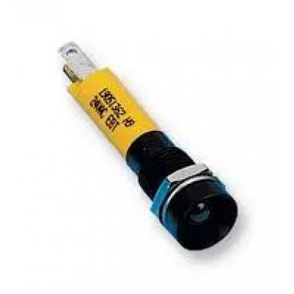LED Panel Mount Indicator, Black Chrome Bezel, Yellow, 24 VDC, 8 mm, 20 mA, 32 mcd, IP67